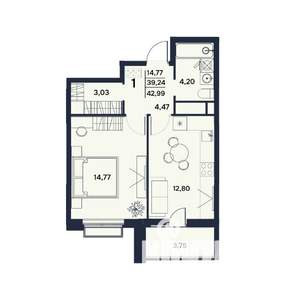 1-к квартира, вторичка, 43м2, 11/17 этаж