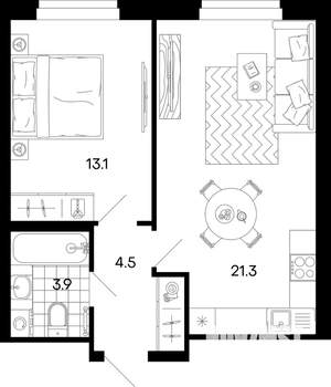 2-к квартира, вторичка, 43м2, 5/17 этаж