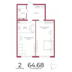 2-к квартира, строящийся дом, 65м2, 9/18 этаж