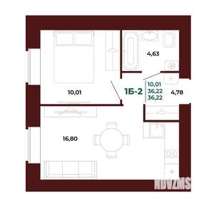 1-к квартира, вторичка, 36м2, 1/17 этаж
