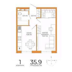 1-к квартира, строящийся дом, 36м2, 7/18 этаж