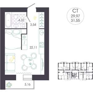 Студия квартира, вторичка, 32м2, 14/14 этаж