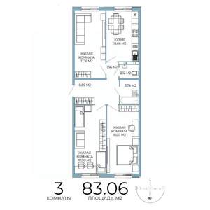 3-к квартира, вторичка, 83м2, 12/18 этаж