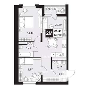 3-к квартира, вторичка, 60м2, 13/20 этаж