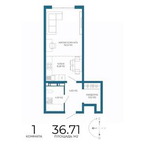 1-к квартира, строящийся дом, 37м2, 14/17 этаж