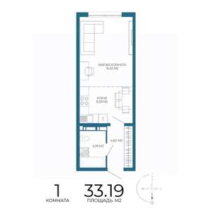 1-к квартира, вторичка, 33м2, 16/17 этаж