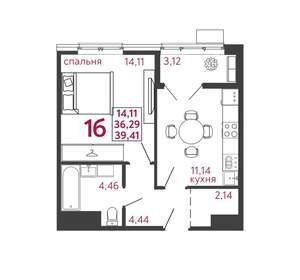 1-к квартира, вторичка, 39м2, 7/12 этаж