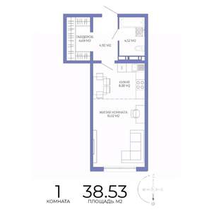 1-к квартира, строящийся дом, 39м2, 14/17 этаж