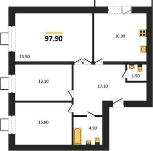 3-к квартира, вторичка, 98м2, 16/17 этаж