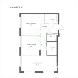 2-к квартира, вторичка, 67м2, 19/21 этаж
