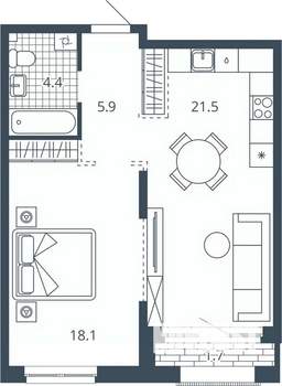 1-к квартира, вторичка, 52м2, 4/24 этаж