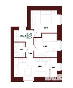 2-к квартира, вторичка, 53м2, 3/17 этаж