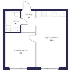 1-к квартира, вторичка, 45м2, 20/21 этаж