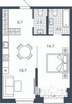 1-к квартира, вторичка, 48м2, 7/24 этаж