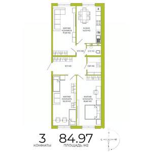 3-к квартира, строящийся дом, 85м2, 8/18 этаж