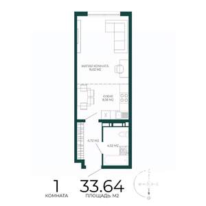 1-к квартира, строящийся дом, 34м2, 13/17 этаж