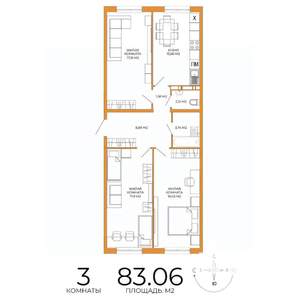 3-к квартира, строящийся дом, 83м2, 9/18 этаж