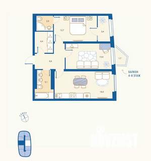 2-к квартира, вторичка, 67м2, 14/16 этаж