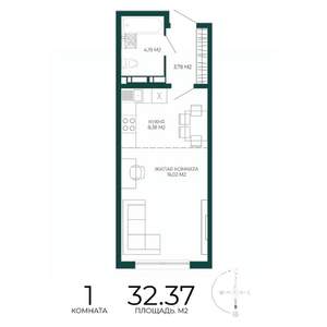 1-к квартира, строящийся дом, 32м2, 9/17 этаж