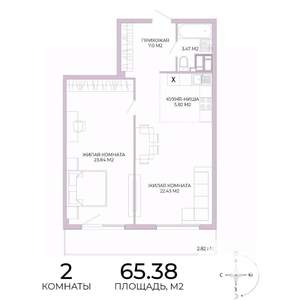 2-к квартира, вторичка, 65м2, 17/17 этаж