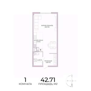 1-к квартира, строящийся дом, 43м2, 13/17 этаж