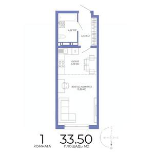 1-к квартира, строящийся дом, 34м2, 5/17 этаж