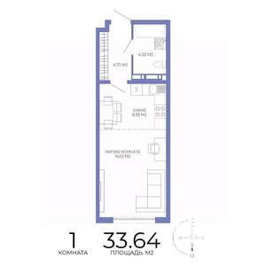 1-к квартира, строящийся дом, 34м2, 9/17 этаж