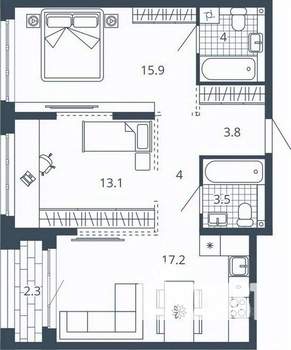 2-к квартира, вторичка, 64м2, 7/24 этаж