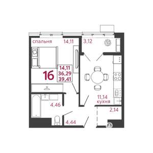 1-к квартира, вторичка, 39м2, 11/12 этаж