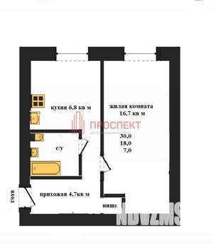 1-к квартира, вторичка, 30м2, 1/5 этаж