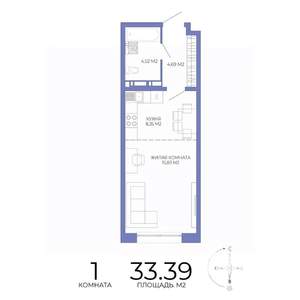 1-к квартира, строящийся дом, 33м2, 2/17 этаж