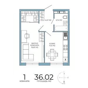 1-к квартира, строящийся дом, 36м2, 12/18 этаж