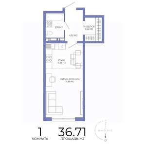 1-к квартира, строящийся дом, 37м2, 4/17 этаж