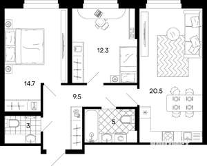 3-к квартира, вторичка, 64м2, 12/17 этаж