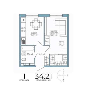 1-к квартира, строящийся дом, 34м2, 12/18 этаж