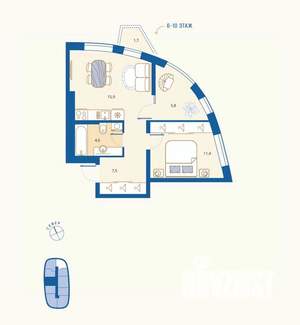 1-к квартира, вторичка, 47м2, 9/16 этаж