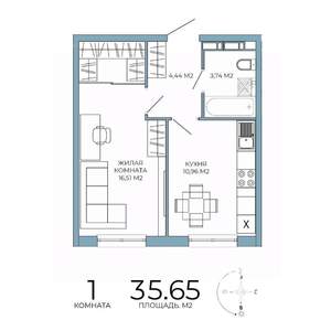 1-к квартира, строящийся дом, 36м2, 2/18 этаж