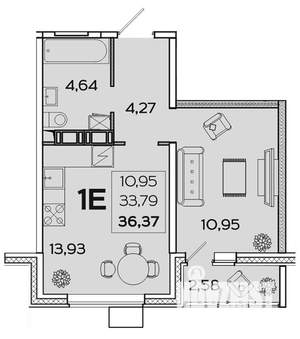 1-к квартира, сданный дом, 36м2, 9/16 этаж