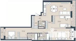 3-к квартира, вторичка, 107м2, 4/23 этаж