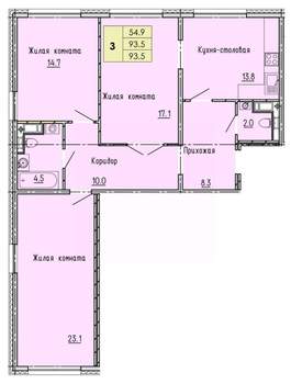 3-к квартира, строящийся дом, 94м2, 6/18 этаж