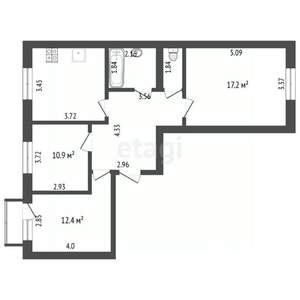 3-к квартира, вторичка, 72м2, 5/6 этаж