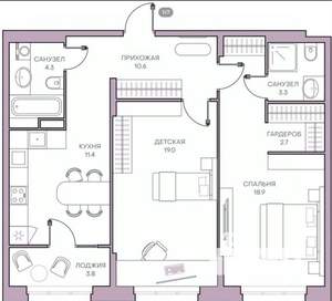 2-к квартира, вторичка, 74м2, 4/16 этаж