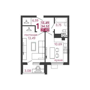 1-к квартира, вторичка, 38м2, 5/5 этаж