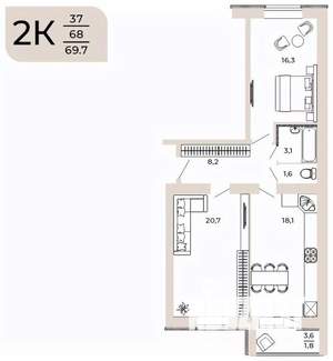2-к квартира, вторичка, 70м2, 10/10 этаж