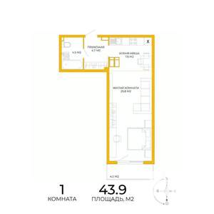 1-к квартира, строящийся дом, 44м2, 7/17 этаж