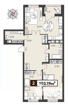 3-к квартира, строящийся дом, 104м2, 15/18 этаж