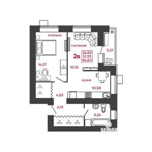 2-к квартира, вторичка, 55м2, 7/17 этаж