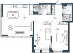 2-к квартира, вторичка, 84м2, 22/23 этаж