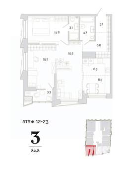 3-к квартира, вторичка, 83м2, 21/24 этаж