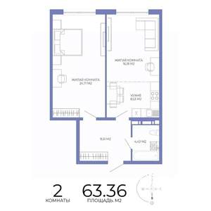 2-к квартира, строящийся дом, 63м2, 3/17 этаж